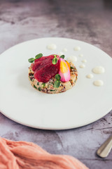 Ahi tuna sashimi and potato salad