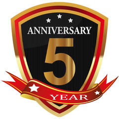 Anniversary 5 th  label with ribbon.