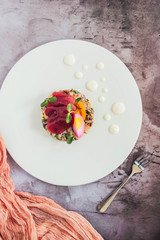 Ahi tuna sashimi and potato salad