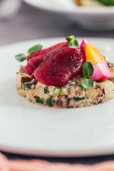 Ahi tuna sashimi and potato salad