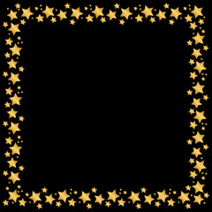 stars frame or border for christmas, holidays gold falling square vector background. magic stars on night sky backdrop. Square gold frame of random scatter golden stars