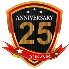 Anniversary 25 th  label with ribbon.