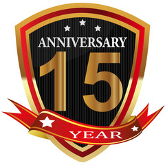 Anniversary 15 th  label with ribbon.