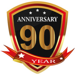Anniversary 90 th  label with ribbon.