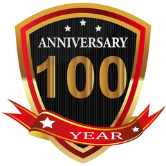 Anniversary 100 th  label with ribbon.