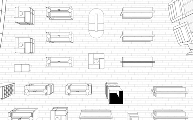 shopping mall, contour visualization, 3D illustration, sketch, outline