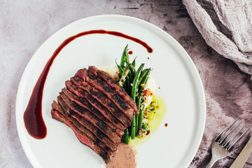 Wagyu Beef Flat Iron Steak with Truffle Vinaigrette and Vegetables 