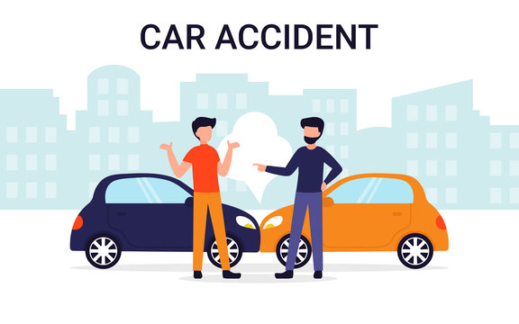 Car accident on the road concept. Flat vector illustration. Can use for landing page, template, website, application, poster, banner, layout.