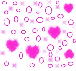 Pink hearts minimalistic texture for Valentine's day greeting card, pattern for printing on paper, for cleaning, creating invitations, menus, presentations, fabrics, abstract watercolor background