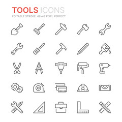 Collection of tools related line icons. 48x48 Pixel Perfect. Editable stroke