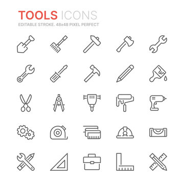 Collection of tools related line icons. 48x48 Pixel Perfect. Editable stroke