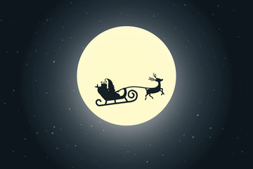 Obraz na płótnie Canvas Santa's sleigh with a deer on a background of the night sky with stars and moon. Vector