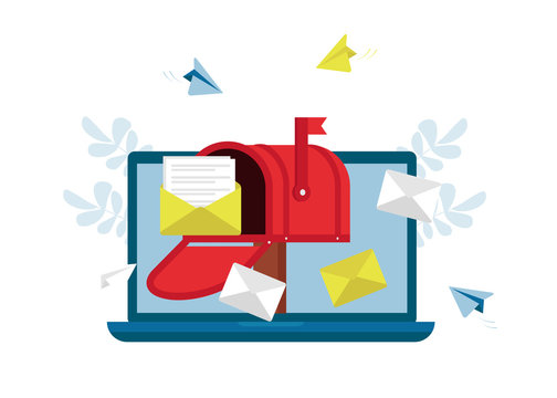 Mail service, message, notification sending. Social network, spam, chat, sms. Flat vector illustration. Can use for landing page, template, website, application, poster, banner, layout.