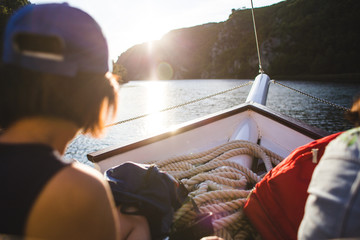 friends travel by boat