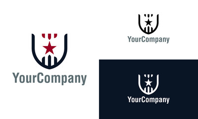 Protector shield and star logo design template. Simple minimalist template graphic illustration. Creative vector emblem, for icon or design concept.