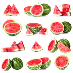 Set with ripe watermelons on white background