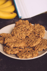 Homemade oatmeal cookies from natural plant ingredients. Cooking stage, veg concept