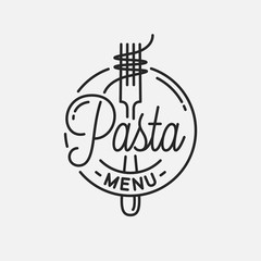 Pasta menu logo. Round linear of spaghetti with