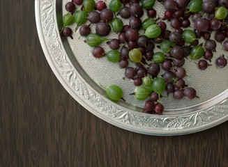 Gooseberries on silver tray 