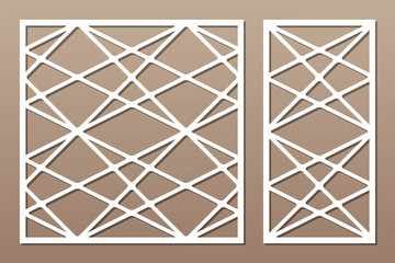 Set decorative card for cutting. Celtic pattern geometric mosaic pattern. Laser cut. Ratio 1:1, 1:2. Vector illustration.