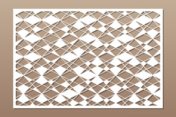 Decorative card for cutting. Lines geometric  pattern. Laser cut. Ratio 3:2. Vector illustration.