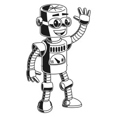 Vector Cartoon Cute Friendly Robot Waving Hello
