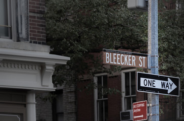 Bleecker street and One way signs in Manhattan. Bleecker Street is most famous today as a Greenwich Village nightclub district.