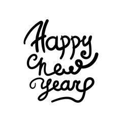 Happy New Year hand lettering calligraphy isolated on white background. Vector holiday illustration element.