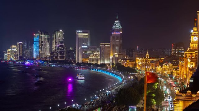 Shanghai The Bund or Waitan urban cityscape  skyline panorama timelapse zoom out