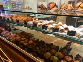 pastry sweets display in window case