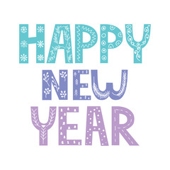 Happy New Year hand lettering calligraphy isolated on white background. Vector holiday illustration element.