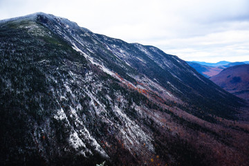 Winter Coming Early on a New England Mountain Side with Orange Leaves, Mt Willard