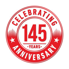 145 years logo. One hundred and forty-five years anniversary celebration design template. Vector and illustration.