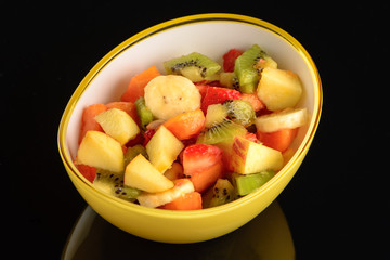 fruit salad in yellow bowl