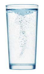 one glass of sparkling water on a white background, isolated object