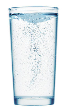 One Glass Of Sparkling Water On A White Background, Isolated Object