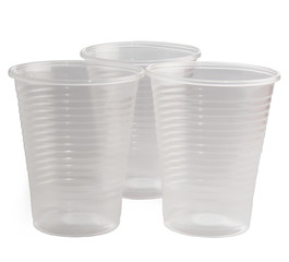 plastic disposable glasses on white background