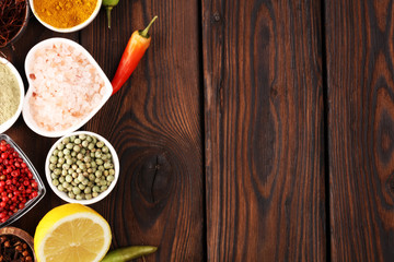 Spices and herbs on table. Food and cuisine ingredients for good cooking