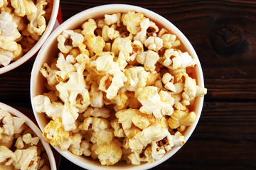 Cinema concept with popcorn. sweet and salty popcorn