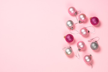 Christmas flat lay background on pink.