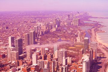 Obraz premium Lincoln Park and clouds in Chicago from above