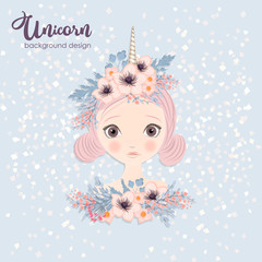 Girl unicorn card/ background in vector