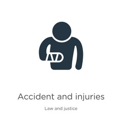 Accident and injuries icon vector. Trendy flat accident and injuries icon from law and justice collection isolated on white background. Vector illustration can be used for web and mobile graphic