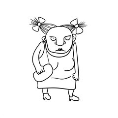 Funny woman sketch, Old Lady illustration, Black and white funny woman