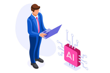 Template for Robotics Learning. Robots on Website Science Page Machine Modern Artificial Engineering Programming Hardware. Engineers Male Intelligence at Diploma Cartoon University Vector Illustration