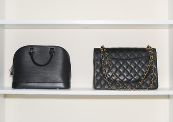 Black hand bag closeup. Designer handbag - Image