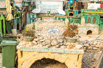 Sliema Malta, July 16 2019. The Duck Village on Malta, located on Manoel Island in Gzira. Wooden houses built for animal to live together in peace.