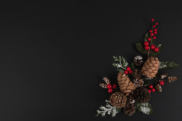 Fototapeta na wymiar Christmas decorations on the black background.