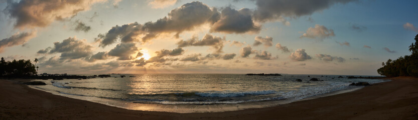 Panoramic sunset from the beach of San Pedrillo station in the National Park of Corcovado. Costa Rica