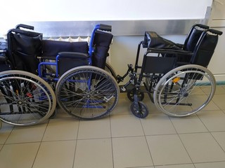 Empty wheelchairs at the hospital